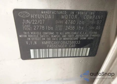 2008 Hyundai Azera Limited из США, поврежденный, VIN KMHFC46F08A258833